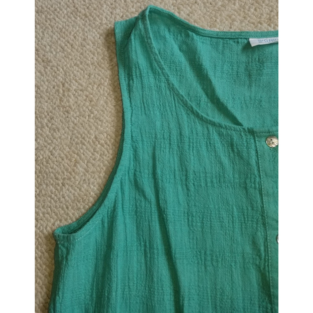 NWT Womens Top-SIGRID OLSEN-green linen blend button-up babydoll shirt-M - Picture 3 of 5